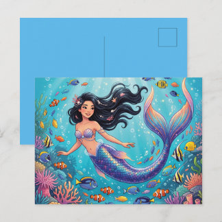 Cartoon Beautiful Mermaid under the Sea Holiday Postcard