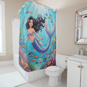 Cartoon Beautiful Mermaid under the Sea  Shower Curtain