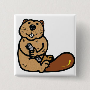 Cartoon Beaver for International Beaver Day 15 Cm Square Badge