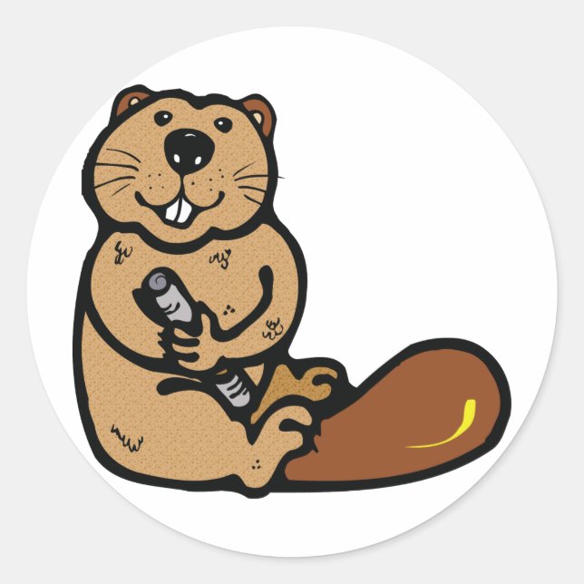 Cartoon Beaver for International Beaver Day Classic Round Sticker (Front)