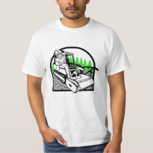 Cartoon Beaver Operating Forestry Mulcher Mascot T-Shirt