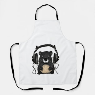 Cartoon Beaver Silhouette with Headphones Vector  Apron