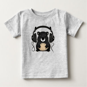 Cartoon Beaver Silhouette with Headphones Vector Baby T-Shirt