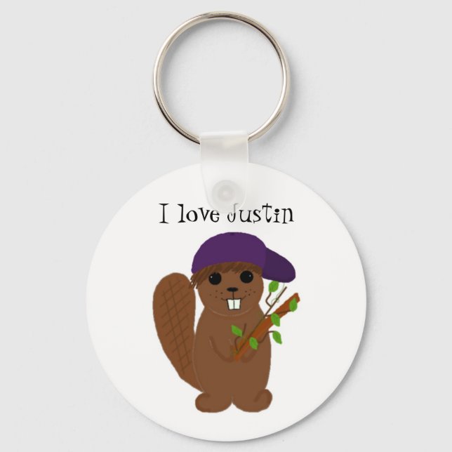 Cartoon Beaver with Purple Hat Key Ring (Front)