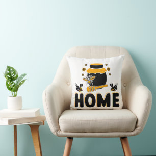 Cartoon Bee and Honey Jar "HOME" Cushion