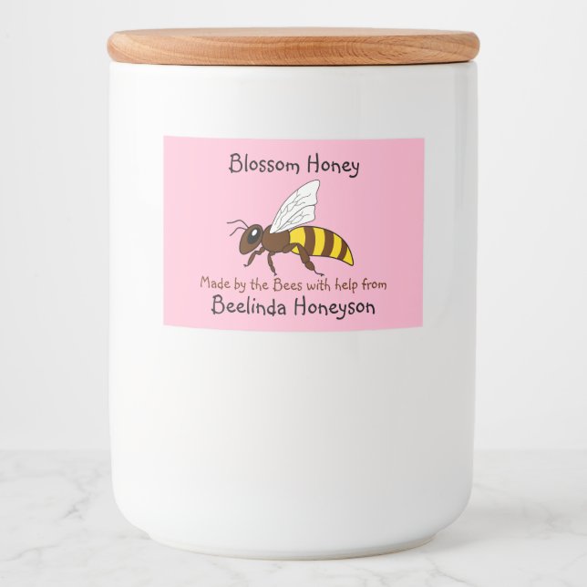 Cartoon Bee Blossom Honey Jar Labels (Front)