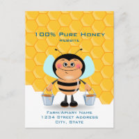 Cartoon Bee Carrying Buckets of Honey Business