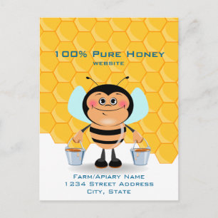 Cartoon Bee Carrying Buckets of Honey Business Postcard