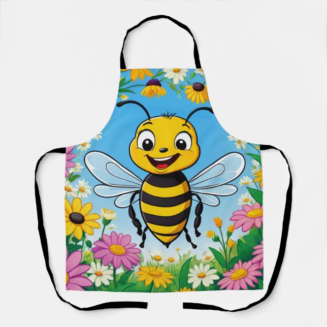 Cartoon Bee Colourful Flowers  Apron (Front)