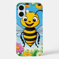Cartoon Bee Colourful Flowers