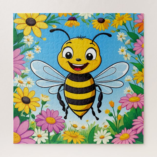 Cartoon Bee Colourful Flowers  Jigsaw Puzzle (Vertical)