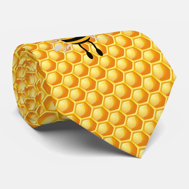 Cartoon Bee Honey pattern Tie (Rolled)