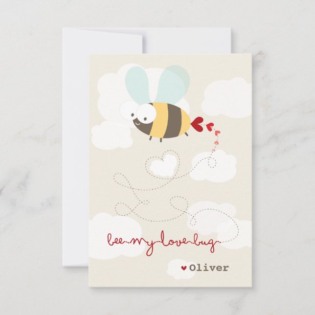 Cartoon Bee Love Classroom Valentine Photo Card (Front)