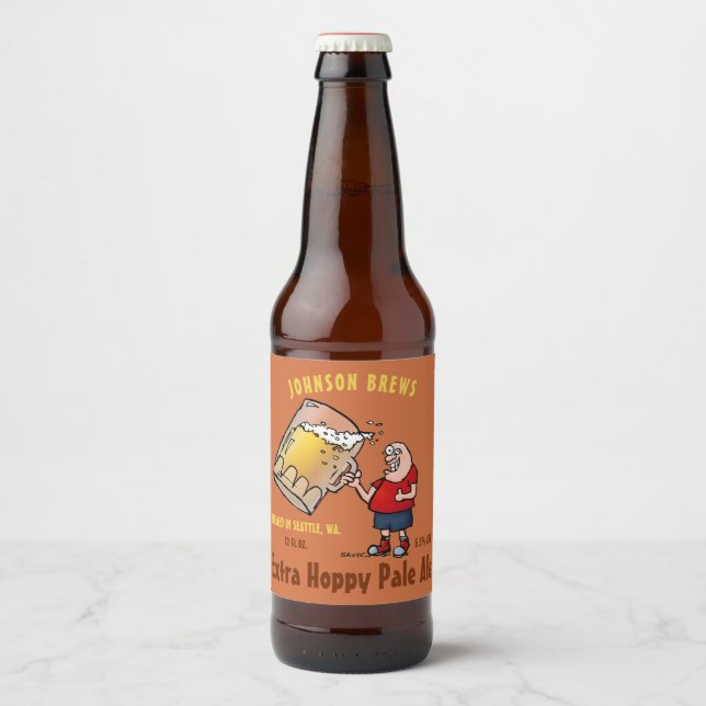 Cartoon Beer Guy Funny Custom Homebrew Beer Bottle Label (Front)
