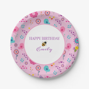 Cartoon Bees and Birds Paper Plate
