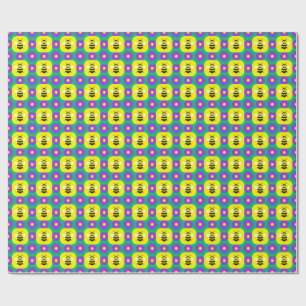 Cartoon Bees And Flowers For Happy Decor Wrapping Paper