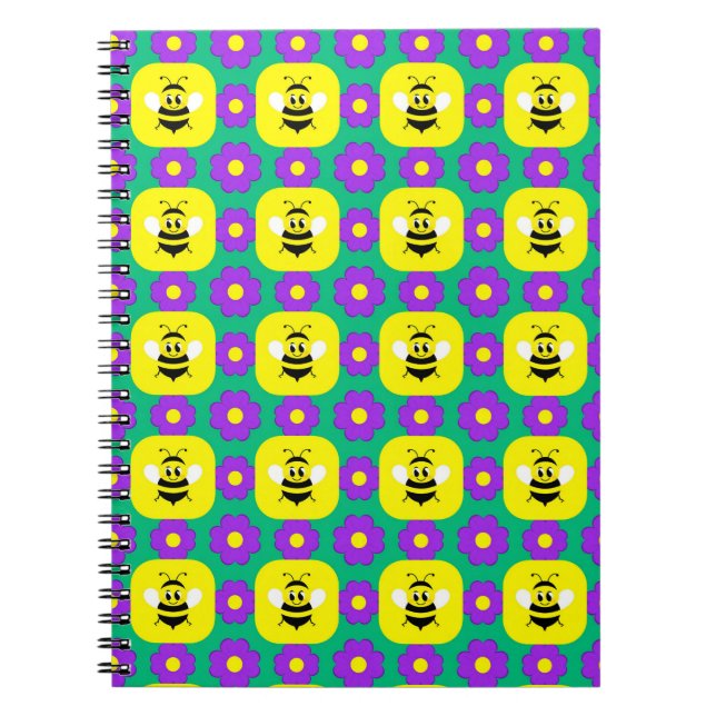 Cartoon Bees and Flowers Notebook (Front)