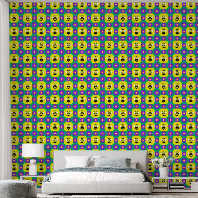 Cartoon Bees and Flowers Wallpaper (Bedroom)
