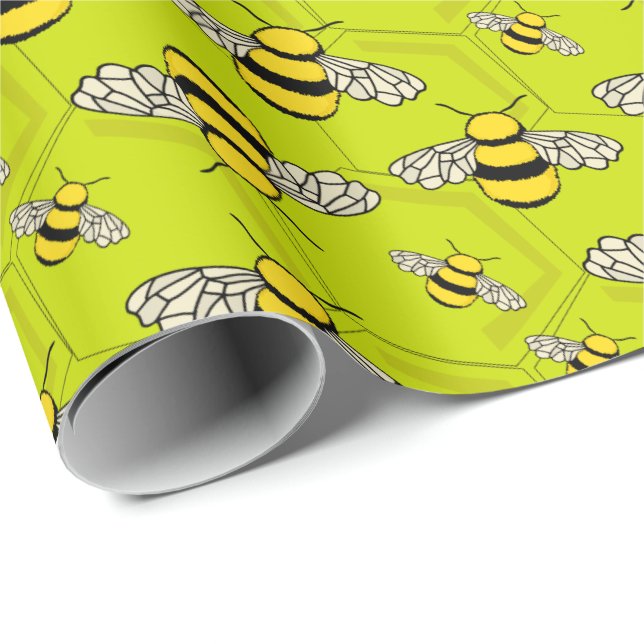 Cartoon Bees on Beehive Cute Wrapping Paper (Roll Corner)