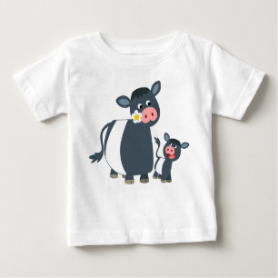 Cartoon Belted Galloway Cow & Calf Baby T-Shirt