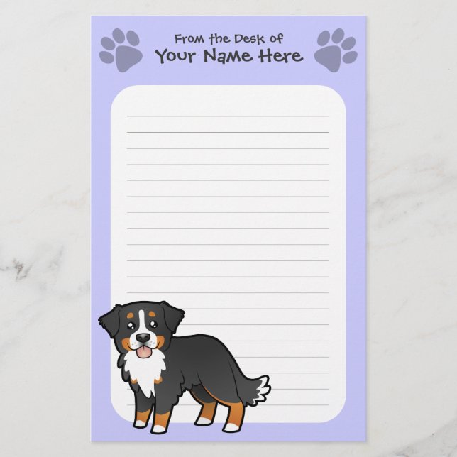 Cartoon Bernese Mountain Dog Stationery (Front)