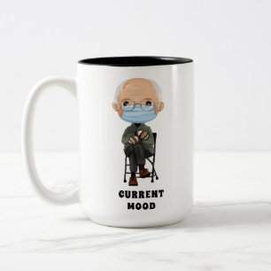 Cartoon Bernie Sanders and his Warm Brown Mittens Two-Tone Coffee Mug