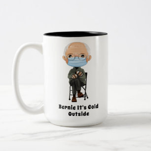 Cartoon Bernie Sanders and his Warm Brown Mittens Two-Tone Coffee Mug