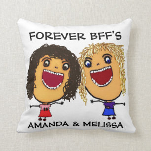 Cartoon Best Friend BFFs Blonde and Brunette Cushion