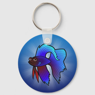 Cartoon Betta Fish / Siamese Fighting Fish Key Ring