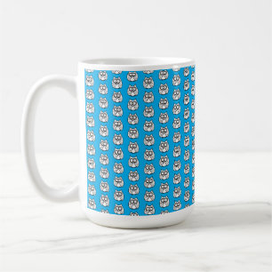 Cartoon Big Eyed Owls Blue Coffee Mug