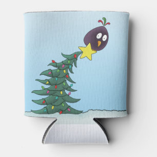 Cartoon Bird Christmas Tree Star Can Cooler