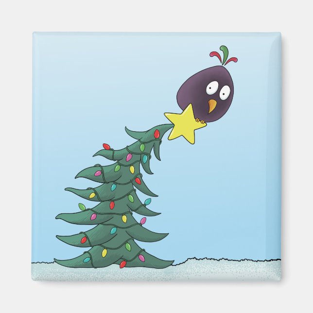 Cartoon Bird Christmas Tree Star Magnet (Front)