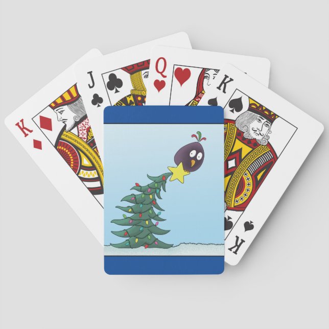 Cartoon Bird Christmas Tree Star Playing Cards (Back)