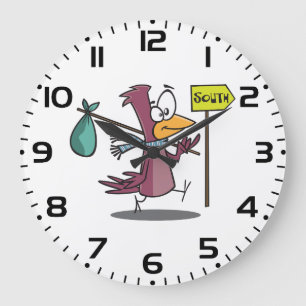 Cartoon Bird Migrating South Traveling Large Clock
