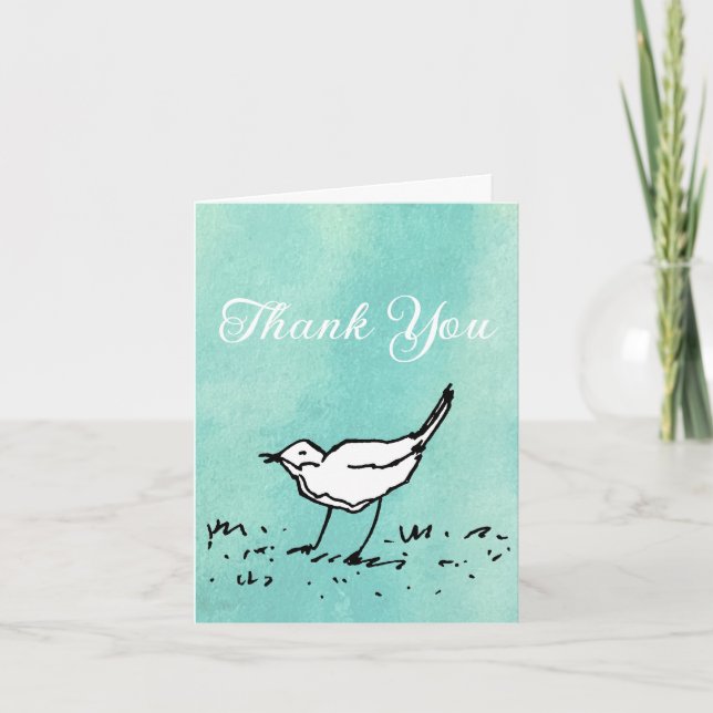 Cartoon Bird Pen Art Thank You Folded Note Card (Front)