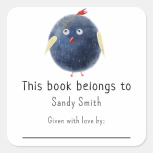 Cartoon bird - This book belongs with message Square Sticker
