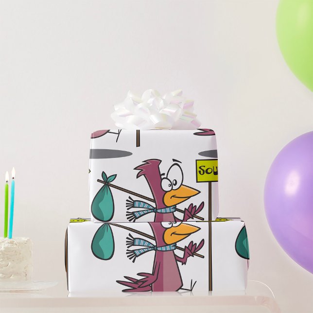 Cartoon Bird Travelling South Wrapping Paper (Creator Uploaded)