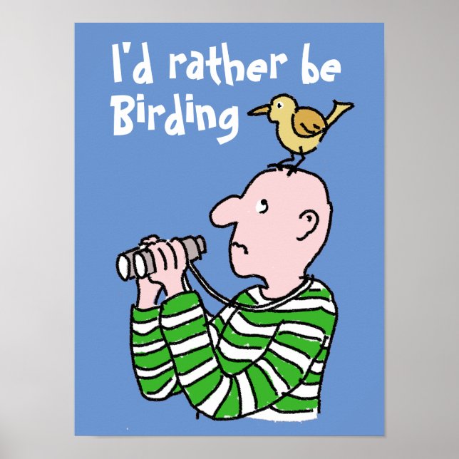 Cartoon Bird Watcher & Bird. Poster (Front)