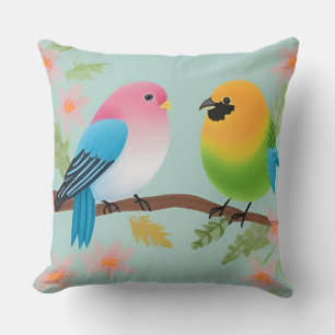 🌸 Cartoon Birds Throw Pillow Spring Nature Decor 