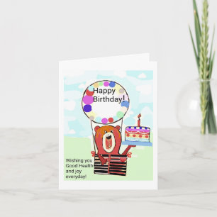 CARTOON BIRTHDAY CARD - BEAR ON HOT AIR BALLOON