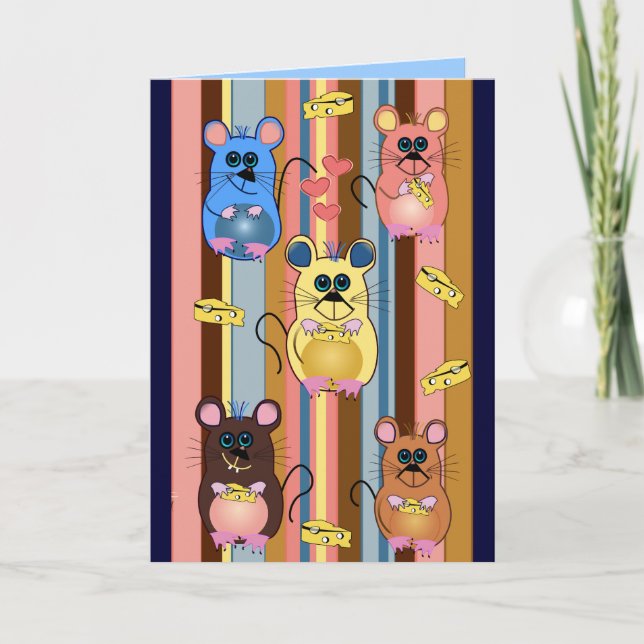 Cartoon birthday card with mice & cheese (Front)