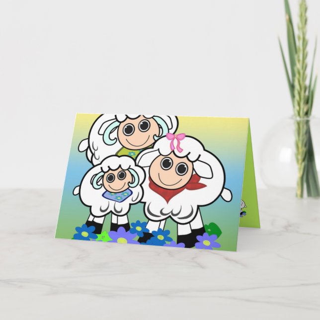 Cartoon birthday card with sheep family (Front)