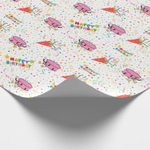 Cartoon Birthday Celebration Wrapping Paper