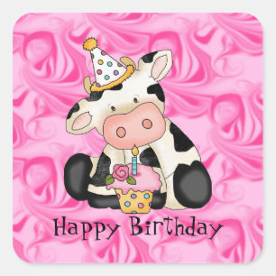 Cartoon Birthday Cow Party Sticker