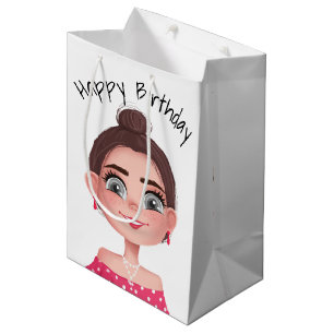Cartoon Birthday Girl On White Medium Gift Bag