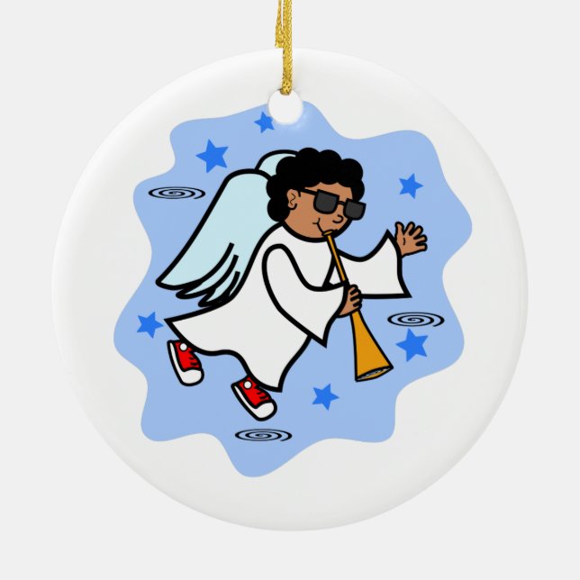 Cartoon Black Boy Angel with Horn Ornament (Back)