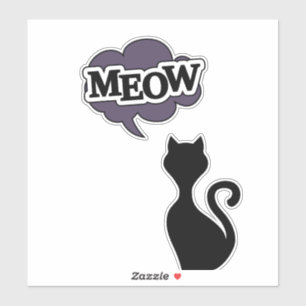 Cartoon black cat says purple meow