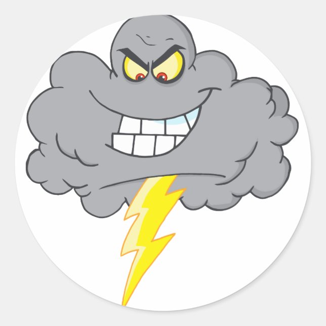 Cartoon Black Cloud With Lightning Classic Round Sticker (Front)