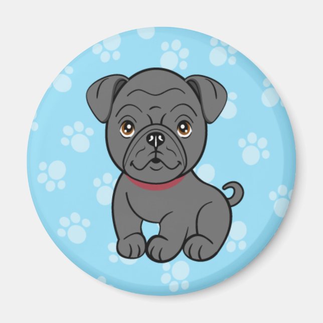 Cartoon Black Pug Magnet (Front)