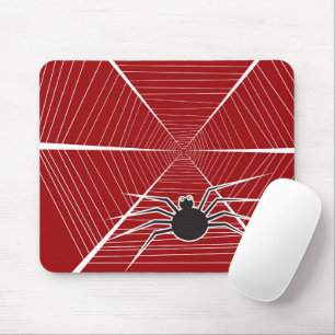 Cartoon Black Spider & Web Spooky Fun Halloween Mouse Pad
